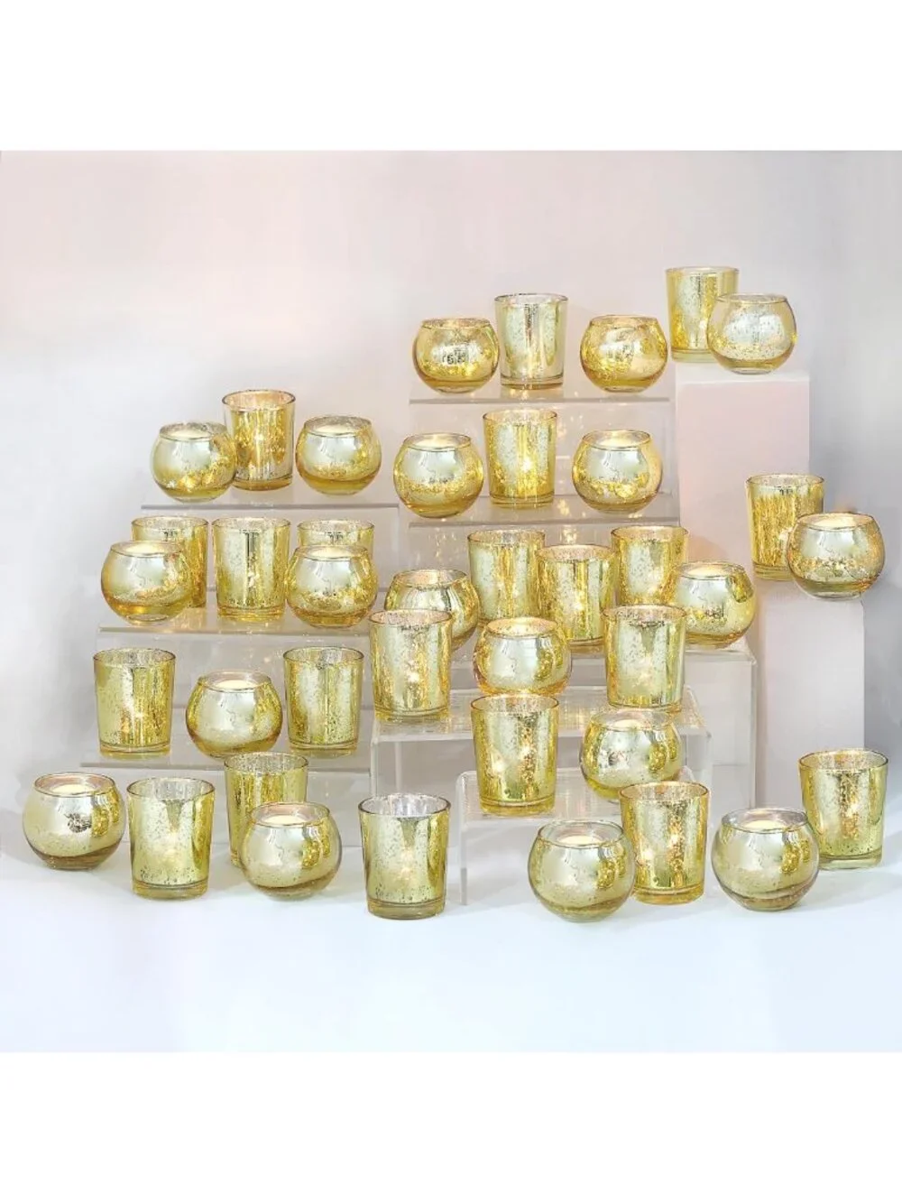 48pcs Gold Mercury Glass Votive Candle Holders for Weddings, Parties & Home